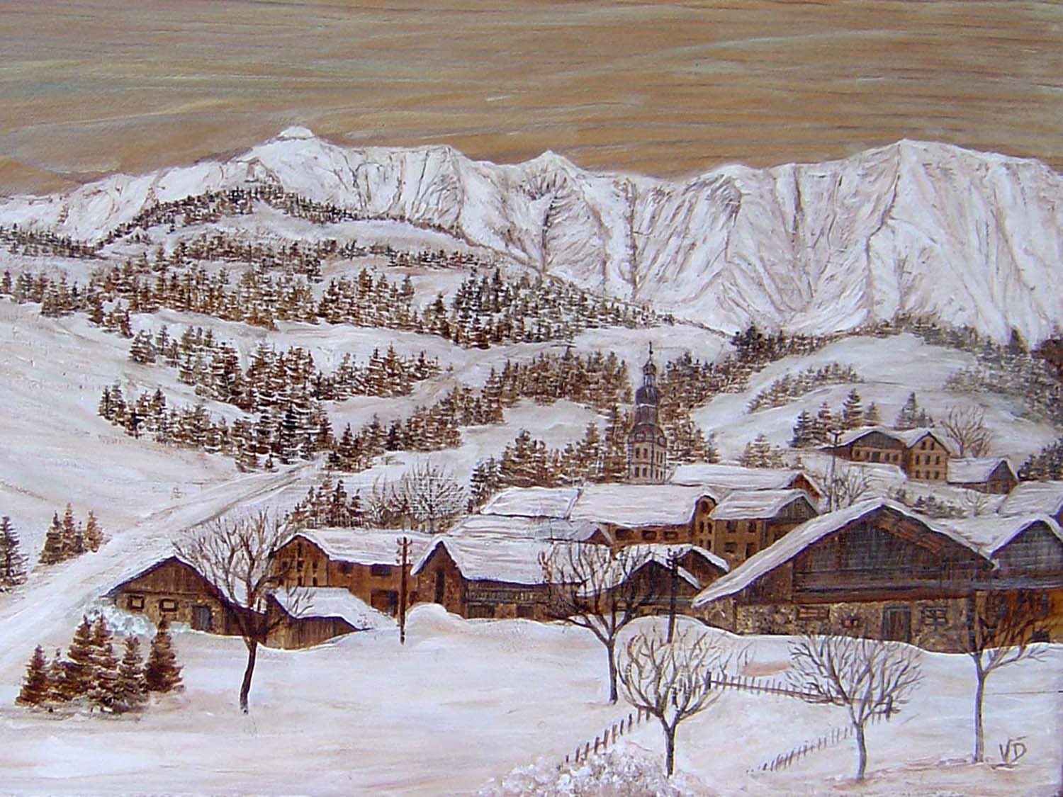 tableau ski megeve ski village authentique